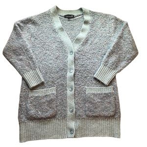 Broadway 38 Button Down Oversized Wool Sweater Cardigan, Blue / Green